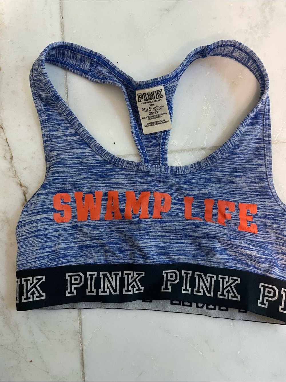 PINK Victoria's Secret UF Gators Blue Heather Racerback Sports Bra